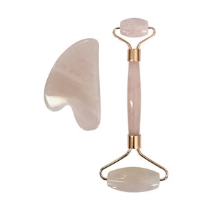 Fion Ensemble Gua Sha (Rouleau de quartz rose + pierre Gua Sha) -