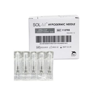 HYPODERMIC NEEDLES (100) 27G - 0.5 inches