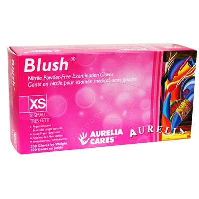 Aurelia Blush 2.5 mm Pink Nitrile Extra-Small Gloves 200 PowderFree